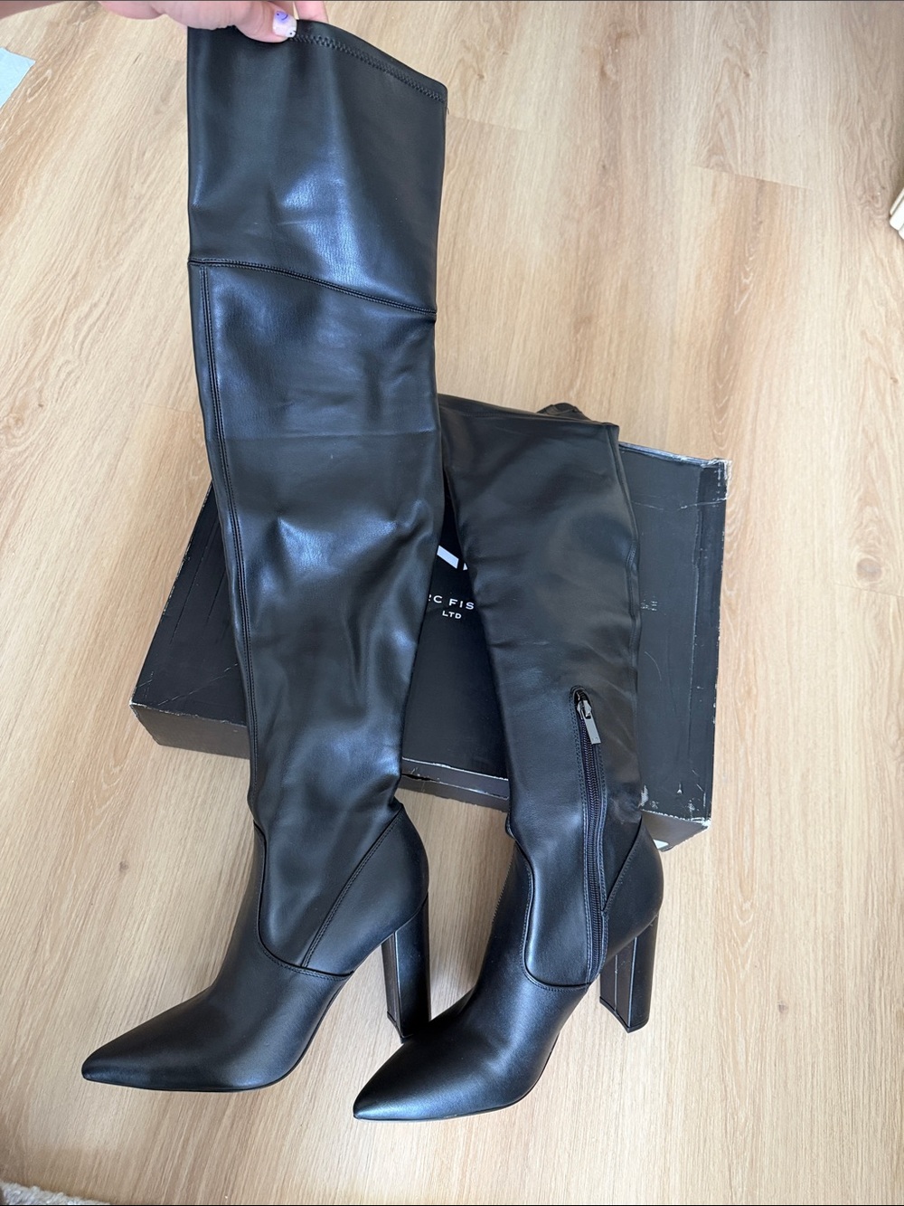 Marc Fisher Black Over-the-Knee Pointed Toe Heel Boots 9